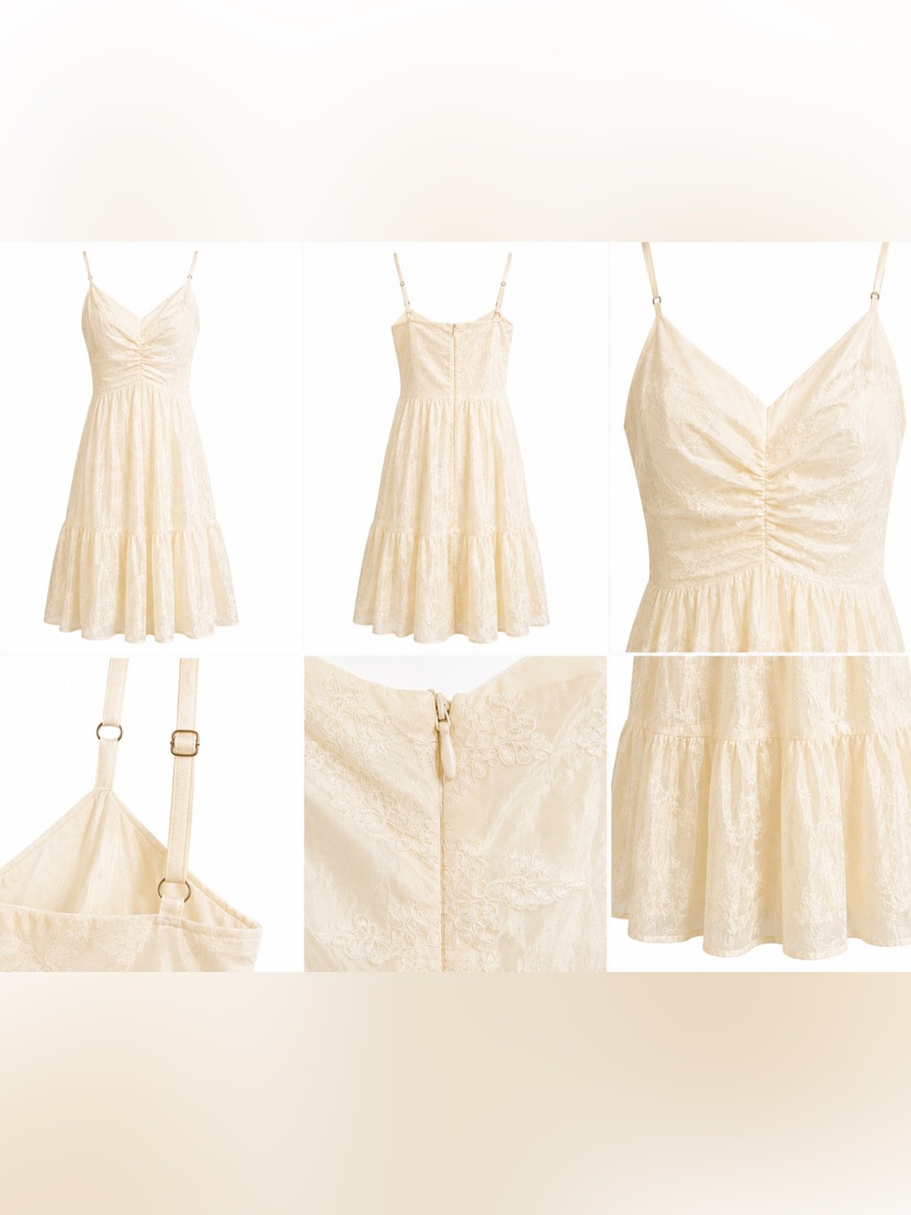 Source Unknown Cream Lace Spaghetti-Strap Dress